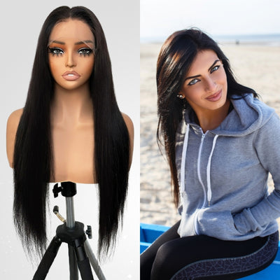 Kemy Hair Custom Natural color Straight Human Hair Full Lace wigs