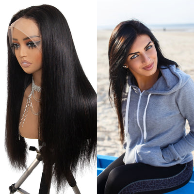 Kemy Hair Custom Natural color Straight Human Hair Full Lace wigs