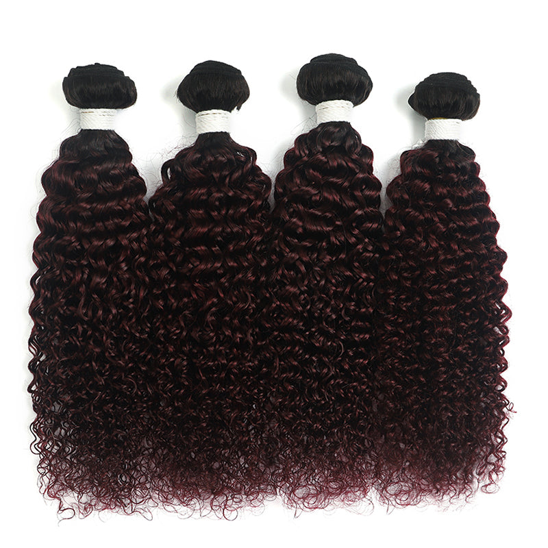 Kemy Hair Ombre Maroon Red kinky curly Four Human Hair Bundles