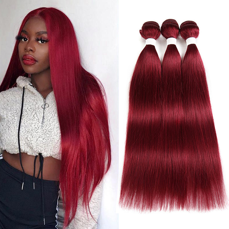 Kemy Hair Burgundy Sraight Human Hair Weave Bundles 3 Bundle Deals