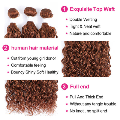 Kemy Hair  Light Brown Water Wave Four Human Hair Bundles